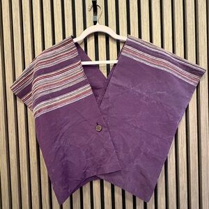 Purple Striped Poncho with Button